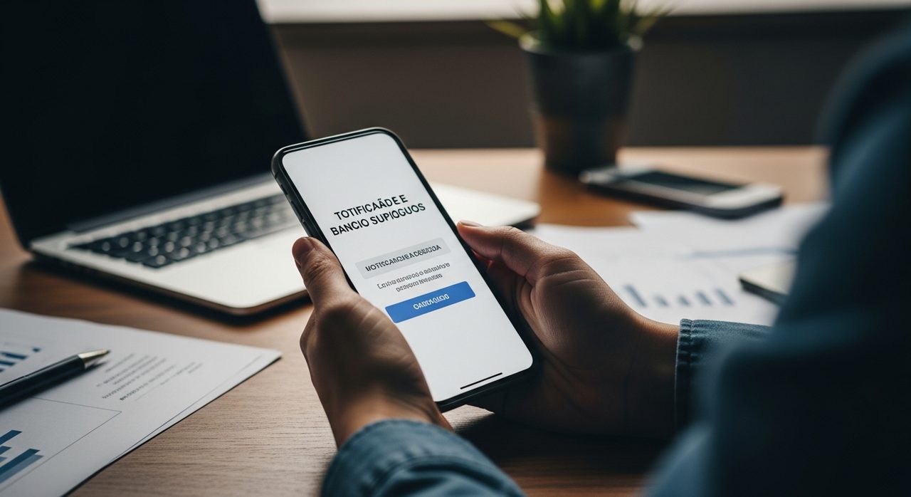 vítima de estelionato analisando transferência suspeita no celular