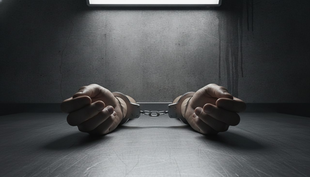 Algemas sobre mesa simbolizando preso em flagrante aguardando audiência de custódia