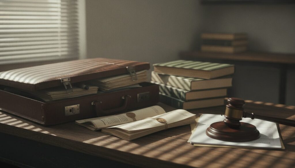 Mesa de servidor público com documentos e Código Penal aberto, diferença entre peculato e corrupção passiva