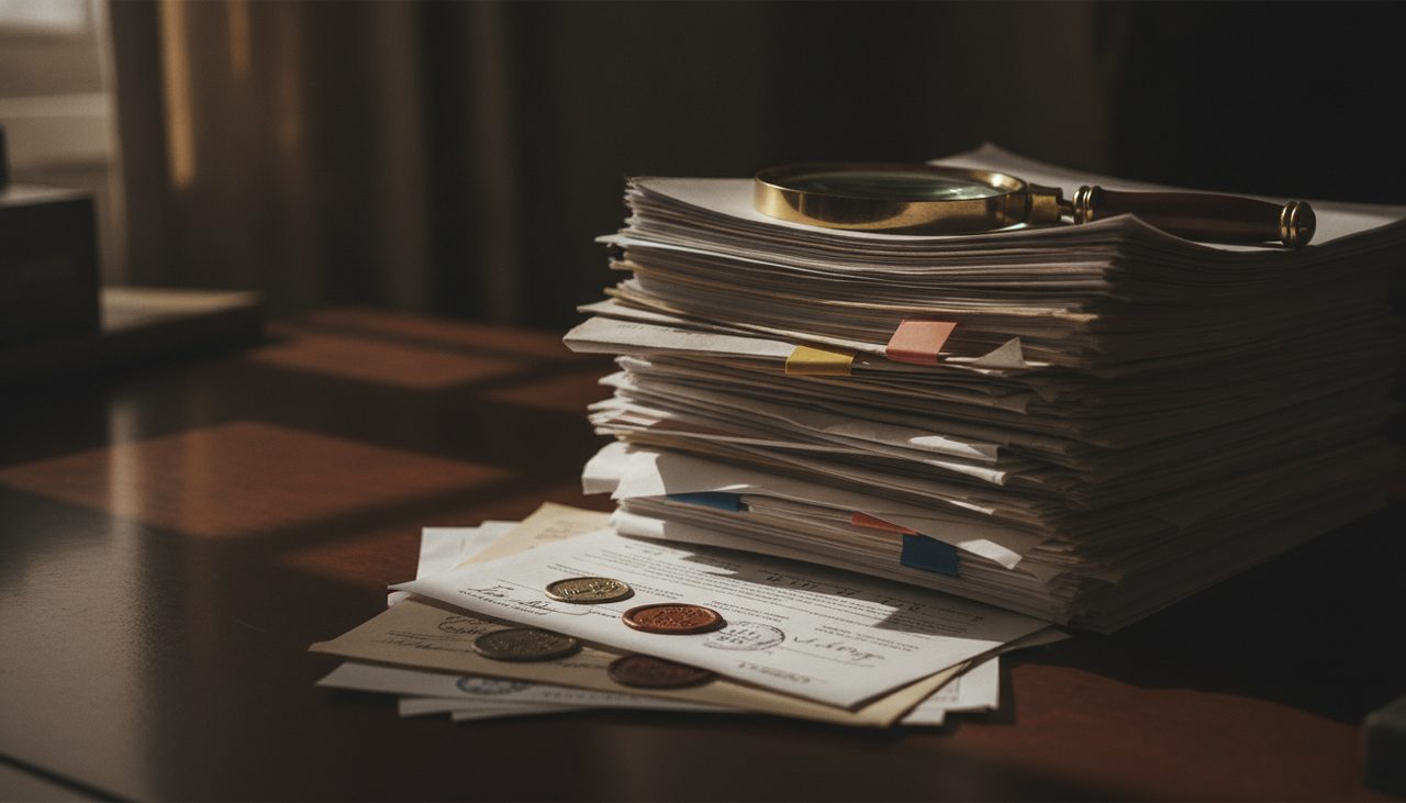 Nota fiscal fria sobre mesa com lupa representando investigação de crime tributário