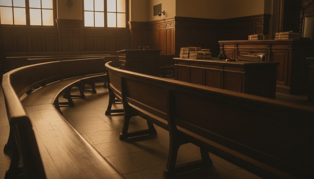 Sala de audiência vazia representando saída temporária execução penal como pedir