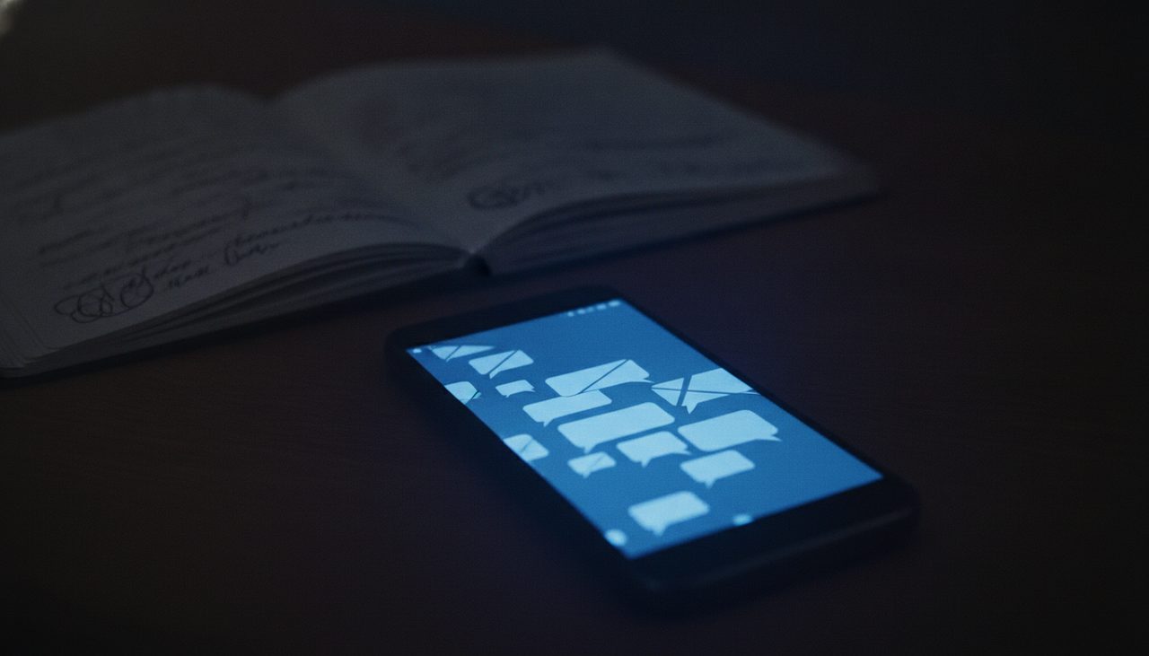 Provas de violência psicológica: celular com mensagens e caderno de anotações