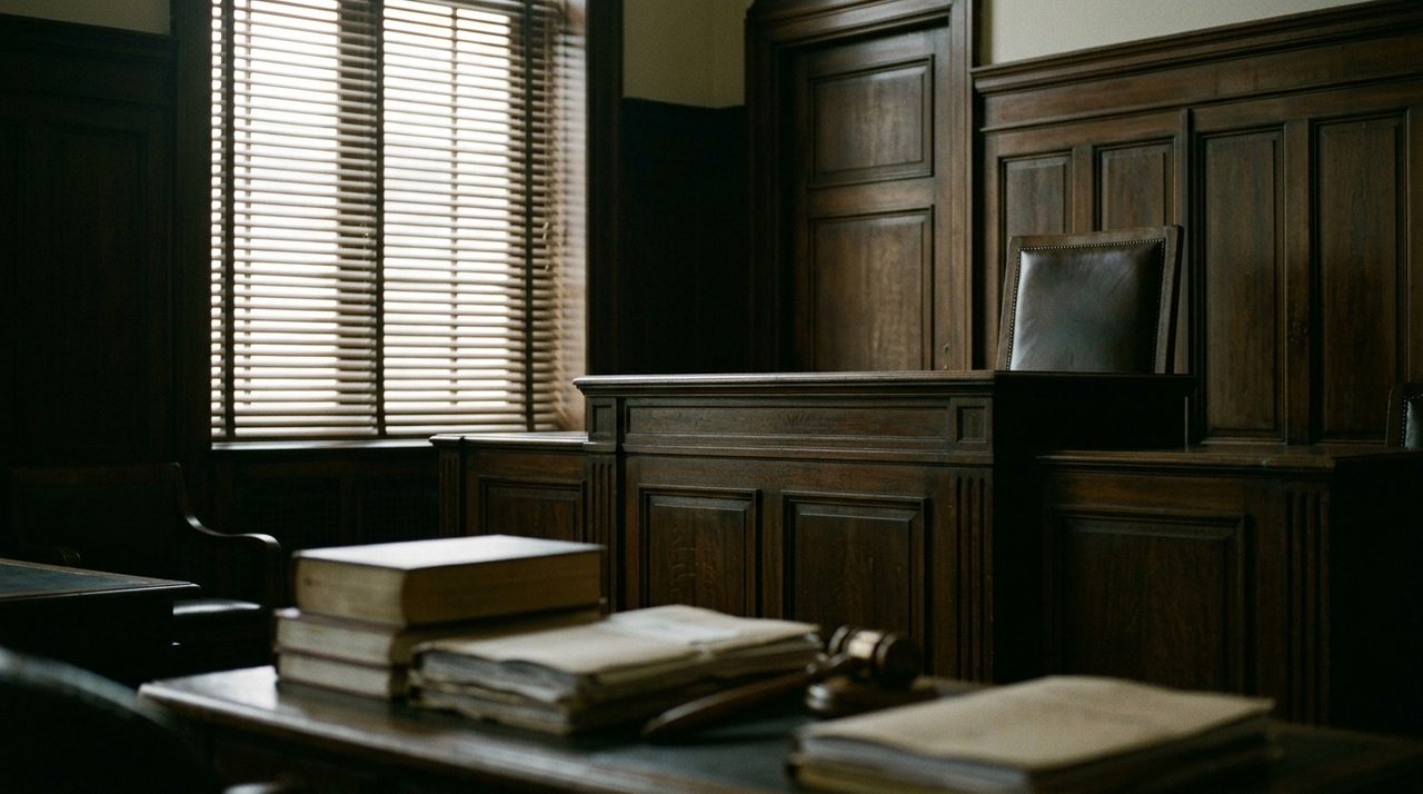 interior de tribunal criminal brasileiro vazio representando diferença entre porte e tráfico de drogas