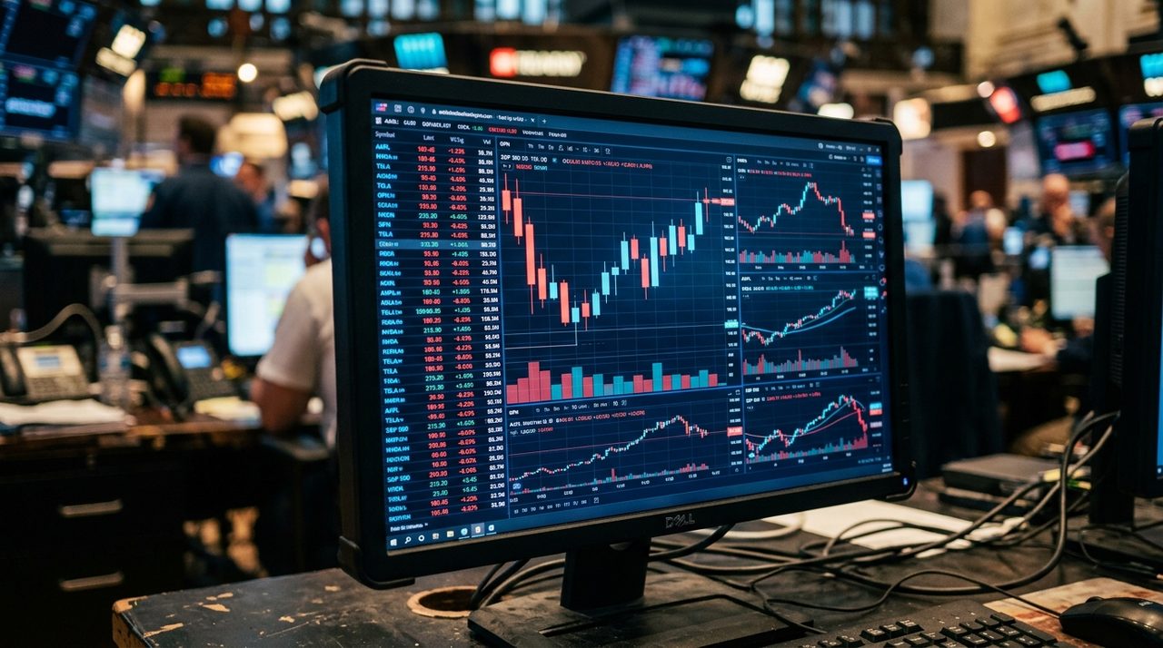 Tela de bolsa de valores com gráficos representando insider trading o que é crime